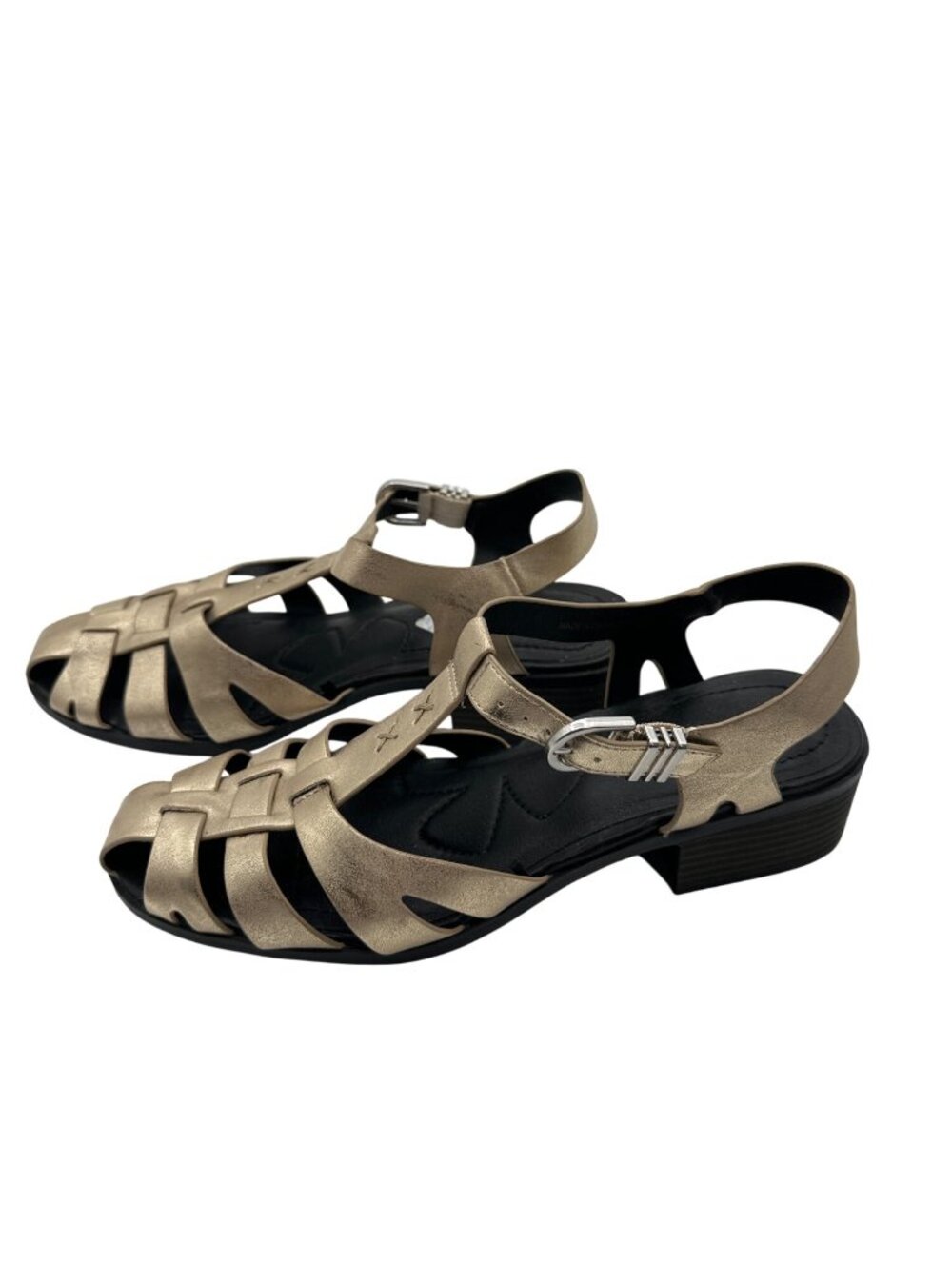 Lucky Brand Size 11 Metallic Gold Strappy Sandals Block Heels Buckle Closure